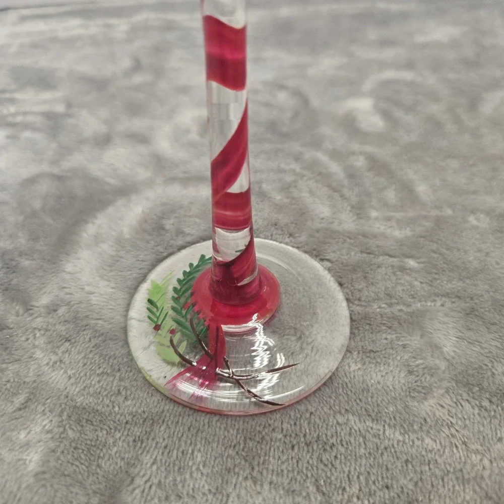 Hand Painted Christmas Wine Glass Partridge in a Pear Tree Holiday Stemware 9in